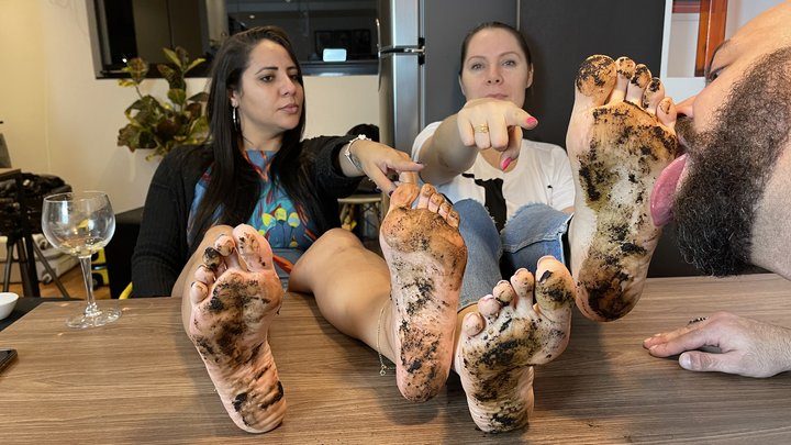 Goddess Grazi - FOOT SLAVE CLEANING OUR DIRTY FEET (MP4-HD 1080)