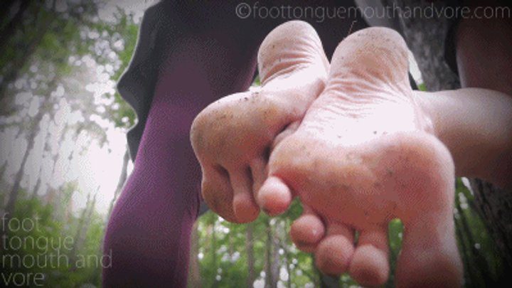 Foot Tongue Mouth And Vore - Two Pairs of Dirty Feet In The Woods
