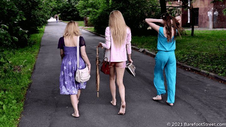 Barefoot Street - Three blondes Irene, Lilia and Valentina walk barefoot in the city after a summer rain (Part 1 of 6) #20211017