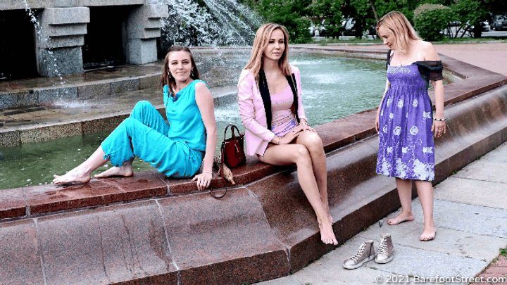 Barefoot Street - Three blondes Irene, Lilia and Valentina walk barefoot in the city after a summer rain (Part 4 of 6) #20211017