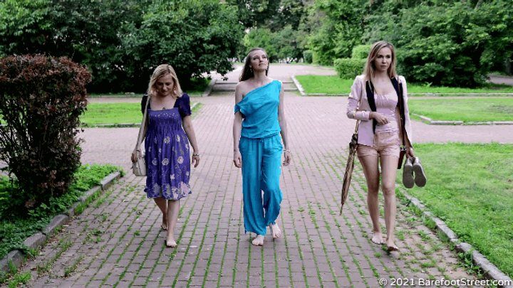 Barefoot Street - Three blondes Irene, Lilia and Valentina walk barefoot in the city after a summer rain (Part 5 of 6) #20211017