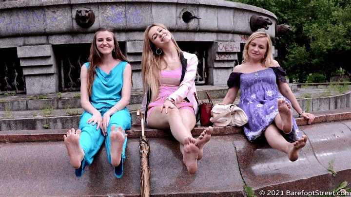 Barefoot Street - Three blondes Irene, Lilia and Valentina walk barefoot in the city after a summer rain (Part 6 of 6) #20211017