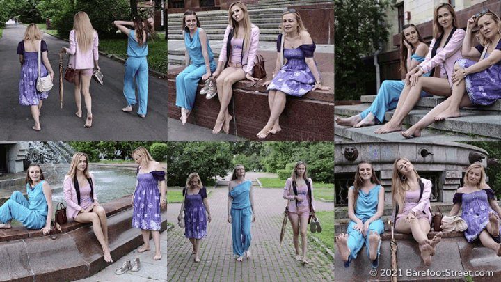 Barefoot Street - Three blondes Irene, Lilia and Valentina walk barefoot in the city after a summer rain (Full with 36% discount) #20211017