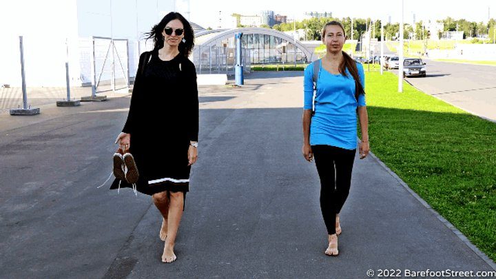 Barefoot Street - Anastasia and Kristina with huge feet barefoot on an asphalt field (Part 1 of 4) #20220420