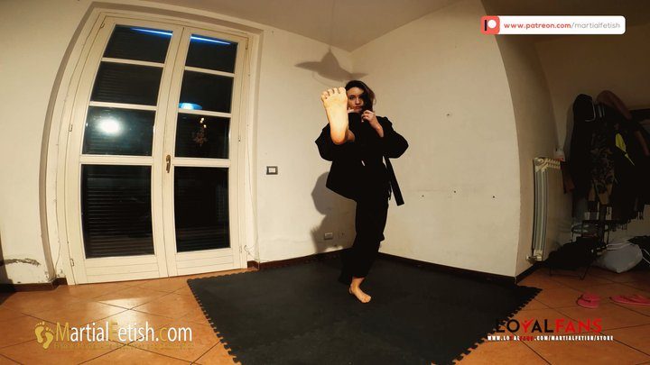 Martial Fetish - Grace black gi POV kicks, ballbusting and foot worship domination