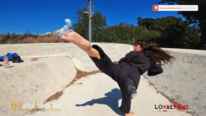 Martial Fetish - Pinkcookie outdoor black gi POV beatdown and foot domination