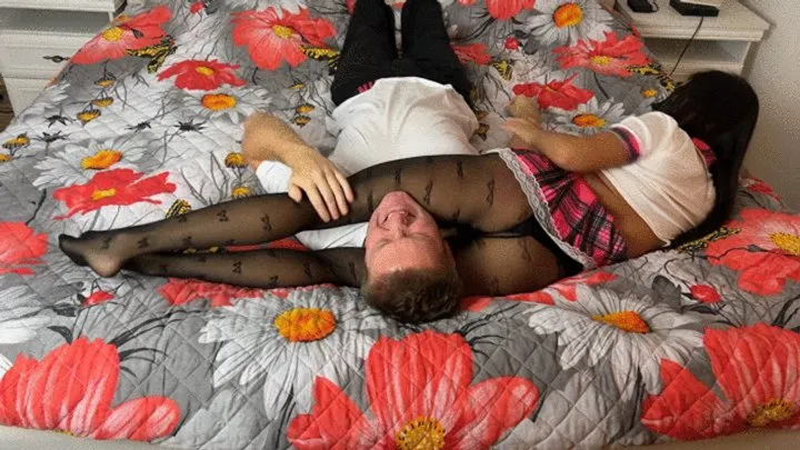 Mean Asian Wife Facesitting - Brutal Reverse Headscissors (Almost Knocked Out) In Skirt And Pantyhose (WMV)