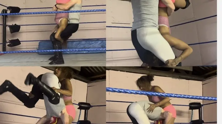 Nadia Sapphire - skinny masked man and female wrestler learn how todo piledrivers