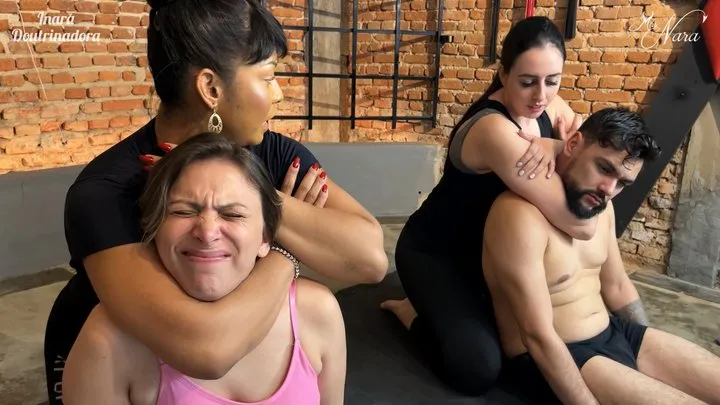 Mistress Nara Neveu - Nara and Inara use their slaves as wrestling dummies (1080 EN-sub)