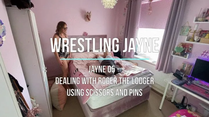 Lucky Old Guy Wrestling - Jayne 05 - Dealing with Roger the Lodger using Scissors and Faceriding