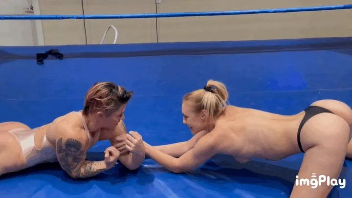 Protein Wrestling - Part 1 KO Vs Jolene Hexx in a topless arm wrestling match