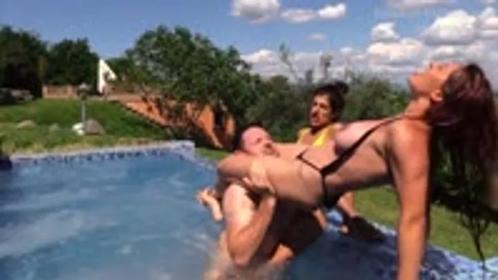 German Goddess Femdom Fighting - Hot Tub Fun under Italian Sun