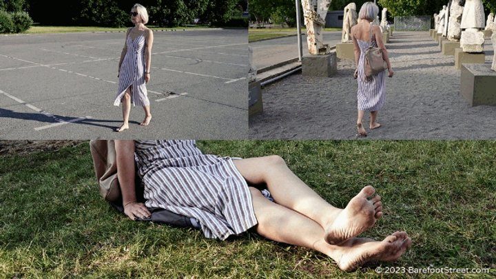 Barefoot Street - Beautiful blonde Anastasia walks barefoot in the hot summer city (Full with 21% discount) #20230225
