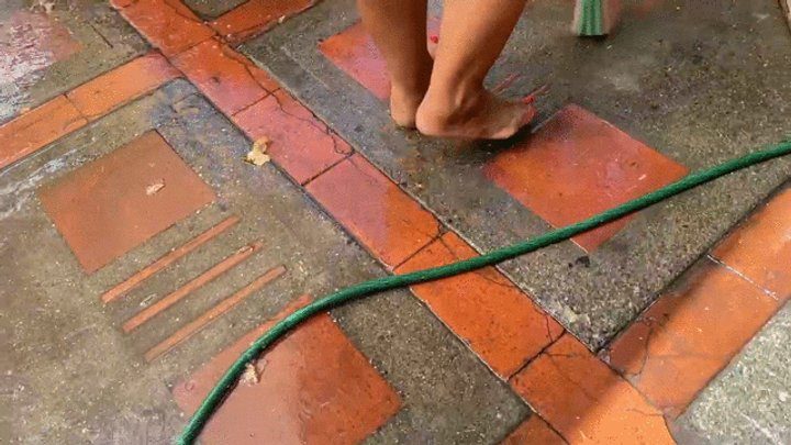 Foot Fetish Paradise - Balbina sweeping and cleaning the backyard barefoot
