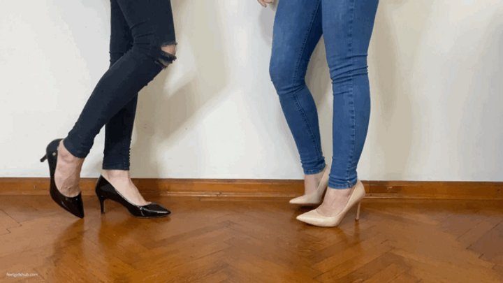 Pretty Dirty Foot Girls - TWO GIRLS WEARING HEELS STEPPING ON EACH OTHER’S FEET - MP4 Mobile Version