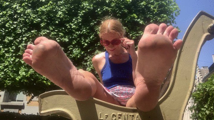 Enjoy My Body - Dirty soles tease on a bench