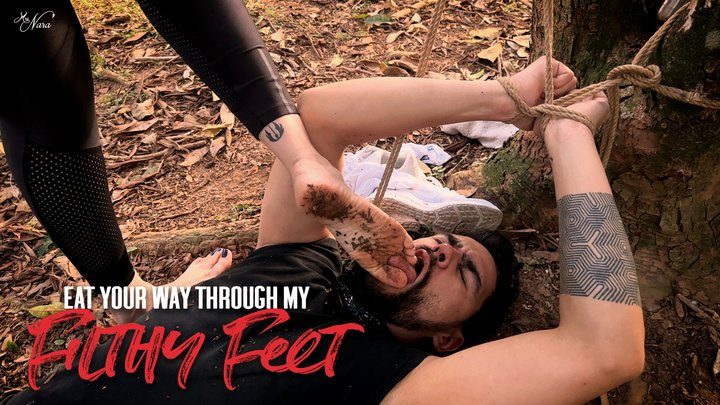 Mistress Nara Neveu - Nara feed her slave with park floor's dirty feet (1080 EN-sub)
