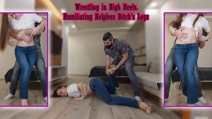 Vallstudio - Wrestling in High Heels Humiliating Helpless Bitch's Legs - Belly fetish - Belly punching - Male domination - Belly grabbing - Thigh dancing - Jeans fetish - Sexy thighs - Pressing belly - Man humiliates female legs