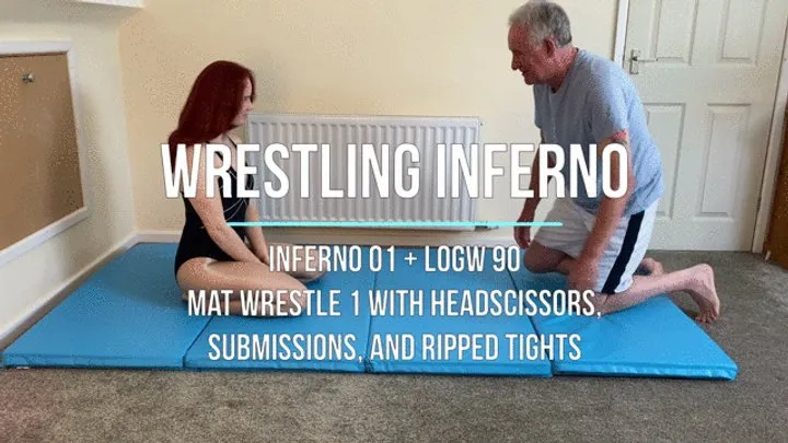 Lucky Old Guy Wrestling - Inferno 01 - Mat Wrestle 1 with Headscissors, Submissions, and Ripped Tights