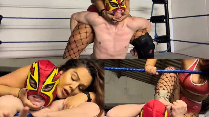 Nadia Sapphire - male jobber dominated with scissor holds, low blows and submission
