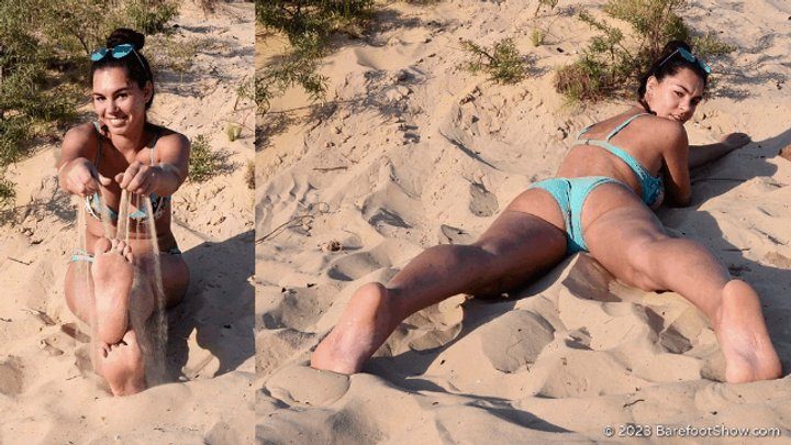 Barefoot Show - Beautiful Olivia shows off her huge feet on a public beach (Full with 25% discount)
