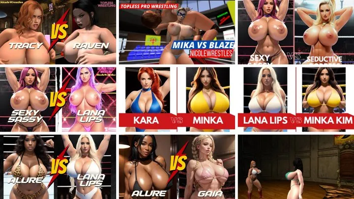 Nicolewrestles - Big tit topless female pro wrestling marathon