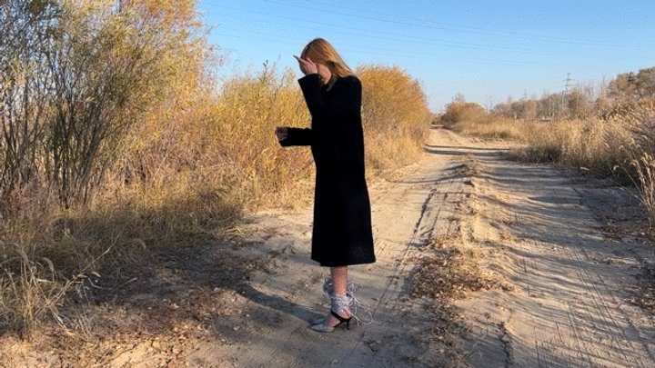 Housebeautyheels - girl with tied legs in high heels tries to run away to hide, she falls, tries to jump, takes off her shoes and jumps barefoot