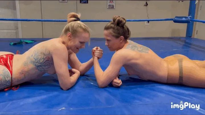 Protein Wrestling - Part 1 NEW Jolene Hexx vs Cheyenne Jewel in a Competitive Topless Arm Wrestling Rematch