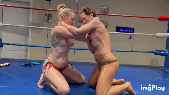 Protein Wrestling - Part 2 NEW Jolene Hexx vs Cheyenne Jewel in a Competitive Topless Panyhose Wrestling Rematch