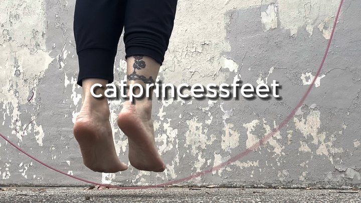Catprincessfeet - Public barefoot jump roping dirty feet, sock and shoe removal, barefoot leather shoe and wool sock