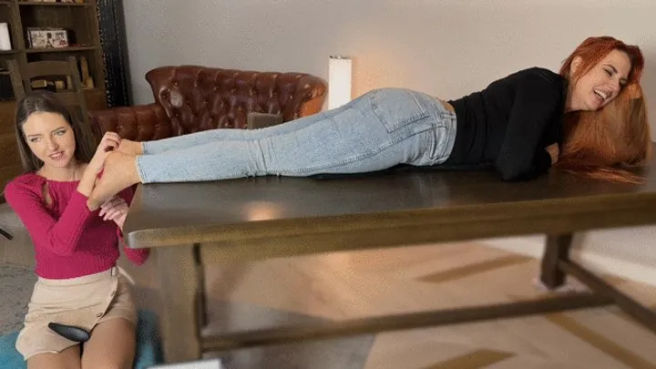 Polish Mistress Clips - Weronika Lies On Her Belly In Jeans And Stella Tickle And Lick Her Feet In Tan Pantyhose - Full - UHD 3840x2160 - 4K