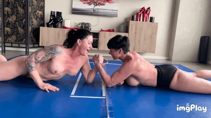 Protein Wrestling - Part 1 FIRST TIME EVER Ruby Blue Vs Rapture in a Competitive “AMAZONIAN BABES” Topless Arm Wrestling Match