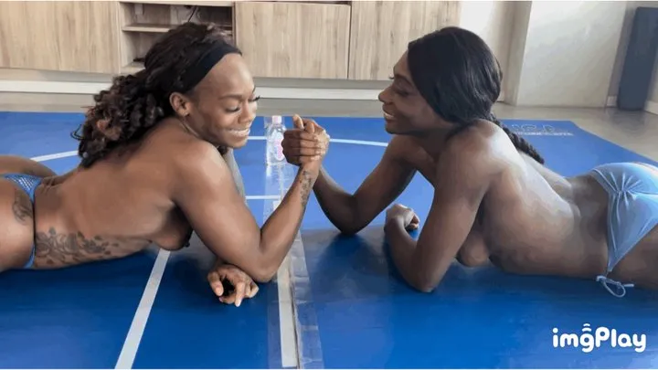 Protein Wrestling - Part 1 FIRST TIME EVER Sugar Diamond vs Paris Love in a Competitive Topless Arm Wrestling Match