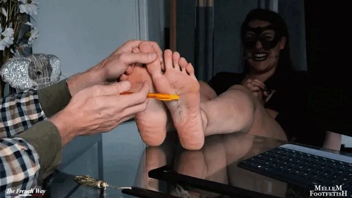 The French Way Tickling - Cherie plays with me - TICKLING - FOOT TICKLING - FOOT FETISH - BASTINADO - FOOT PLAY - CUMSHOTS