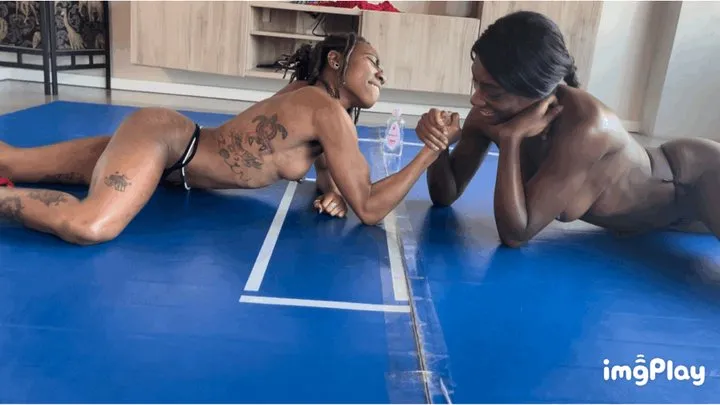 Protein Wrestling - Part 1 FIRST TIME EVER Paris Love vs Kirra Blaze In a Topless Arm Wrestling Match