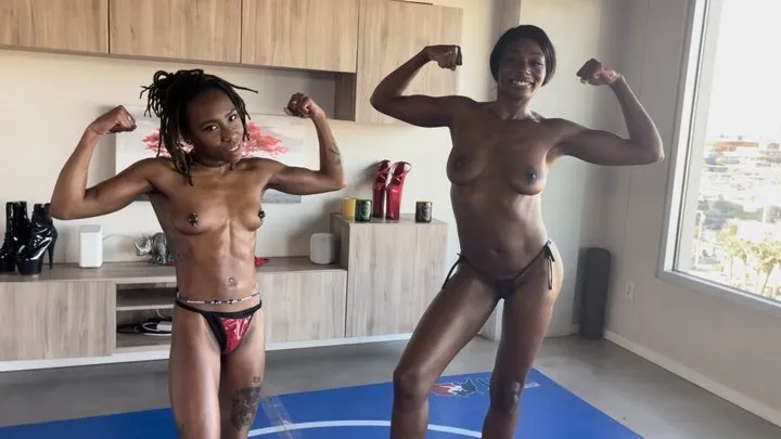Protein Wrestling - Part 2 FIRST TIME EVER Paris Love vs Kirra Blaze in a “EBONY HOTNESS” Oil Wrestling Match