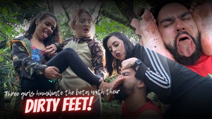 Mistress Eduarda Leal - Duda, Nara and Rainbow humiliate slave in the park with their dirty feet (1080 EN-sub)