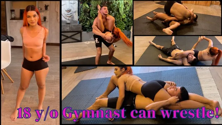 Kink Sports - 18 year old gymnast is improving fast - Natalia vs Manuel Competitive Scissorhold Wrestling