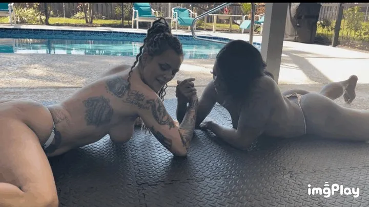 Protein Wrestling - Part 1 FIRST TIME EVER Sugar Diamond vs Andi Vicious in an competitive topless arm wrestling match