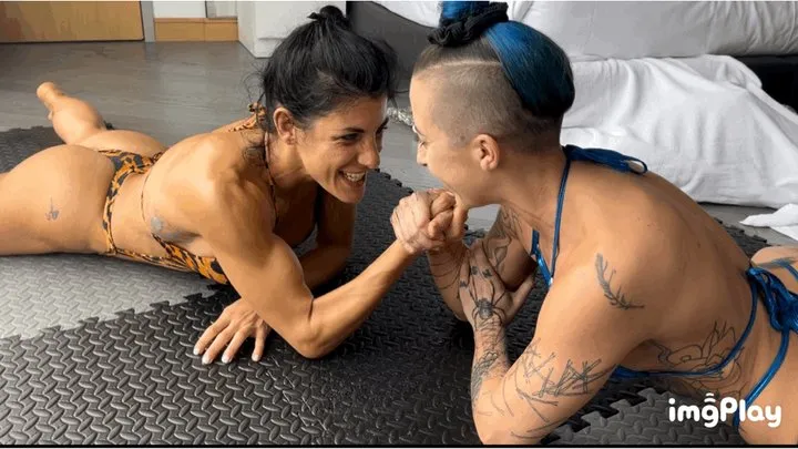 Protein Wrestling - Part 1 FIRST TIME EVER Bianca Blance vs Newcomer Andre Shakti in an competitive arm wrestling match