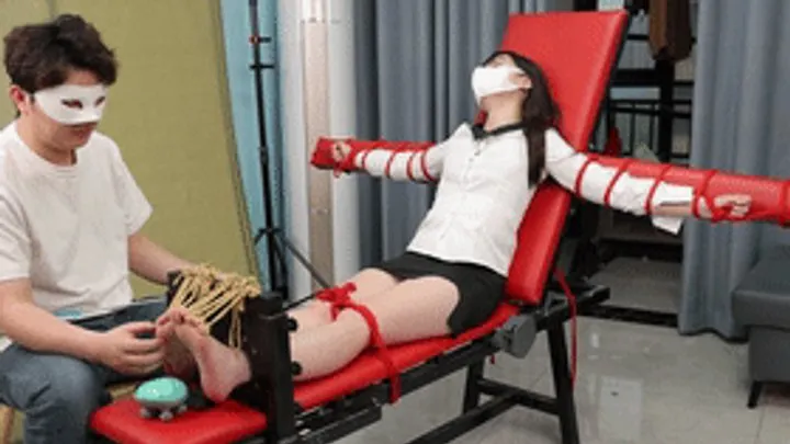 Xy Chinese Girl Bondage And Foot Fe - xy69-Barefoot girl is tied with a rope to a chair and plays bondage and tickling games with her husband