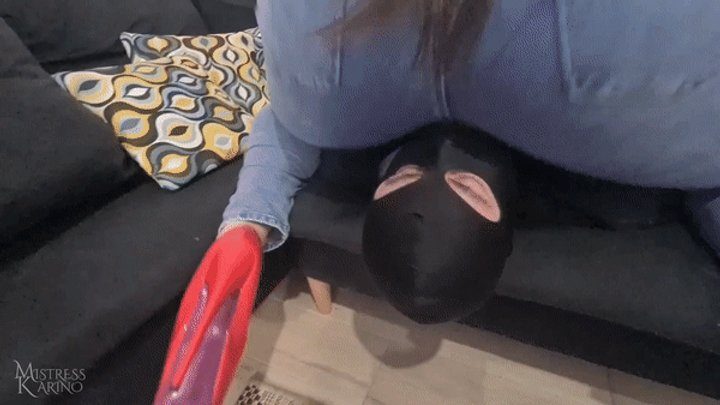 Mistresskarino - Slave used as human chair for our jeans asses COMPLETE MOVIE - [720p] | Mistress Karino, Dominatrix Dinah