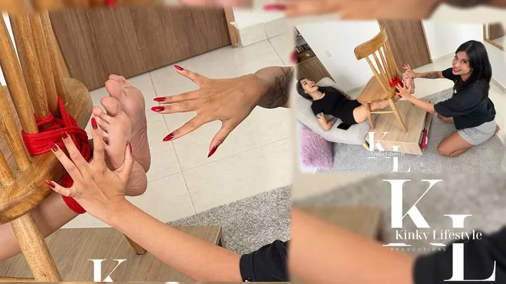 Kinkylifestyle - Tickles Time Mara's Feet Close Up Bound to Chair by Simona's Long Red Nails