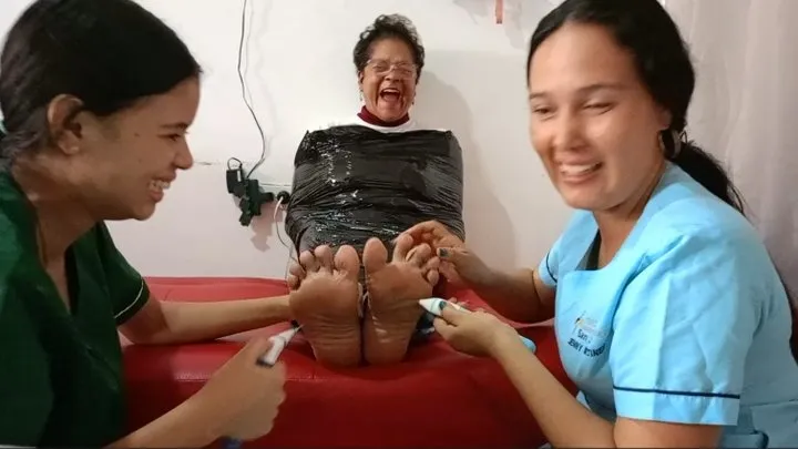Tickling Touch - Nany is tickled on her soles: Double tickling