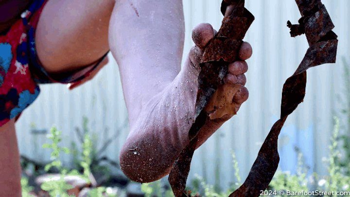 Barefoot Street - Real barefooter Marina shows off her stone soles and walks around the construction site, barefoot of course (part 2 of 4)