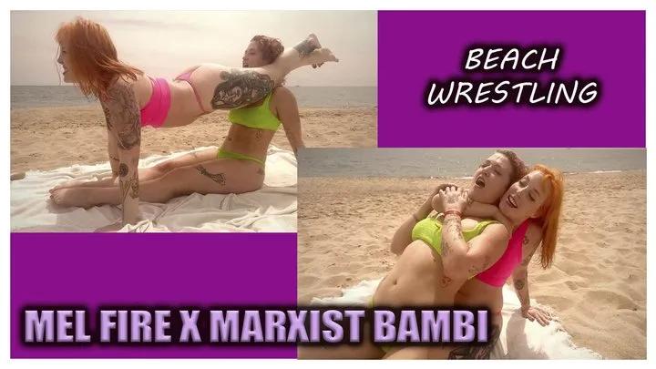 Fire Female Wrestling - Mel Fire X Marxist Bambi: Beach wrestling