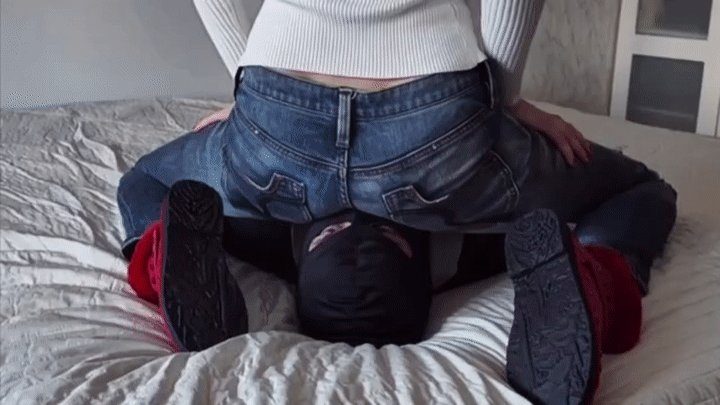 Ava Krass - Facesitting in jeans and red ugg boots (I'm a sadist, it hurts him, I like it)