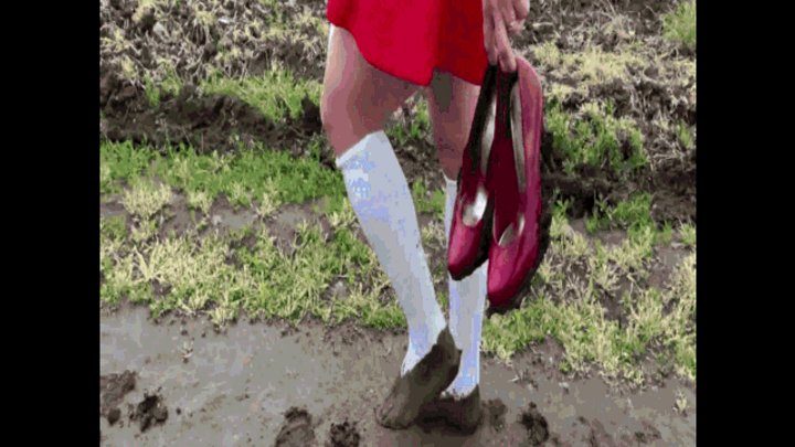 Jeanette And Alex - Red Dress, White Knee-Highs, and Muddy Puddles SD