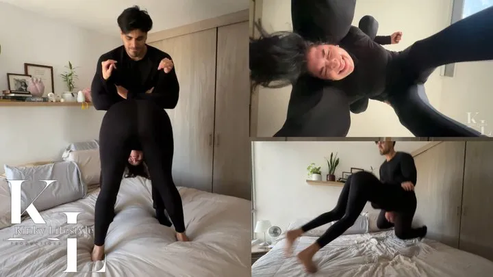 Kinkylifestyle - Wrestling Simona: Pedigree Hold Slammed on Bed (Black Long Sleeve, Black Leggings, Mixed Wrestling)