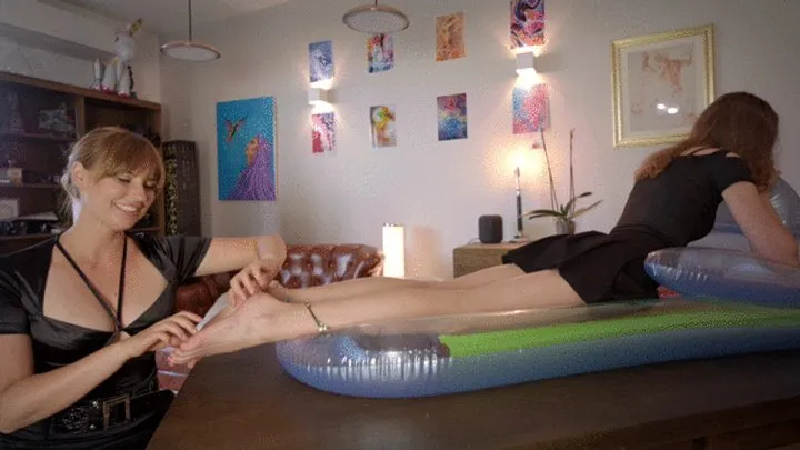Hd Polish Mistress - Stella On Air Mattress Is Licked And Tickled By Weronika - Foot Tickling - HD 1920x1080